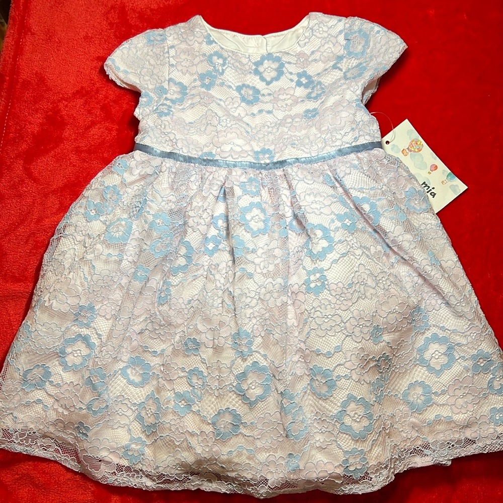 Elegant Blue and White Lace Kids Formal Dress